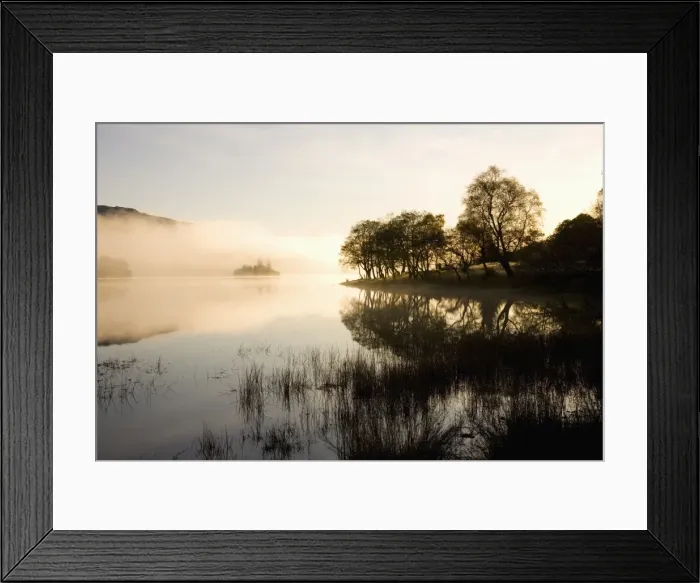 Framed Print : Early morning mist reflected in the still waters of Loch Achray, near Aberfoyle Framed Print : Early morning mist reflected in the still waters of Loch Achray, near Aberfoyle