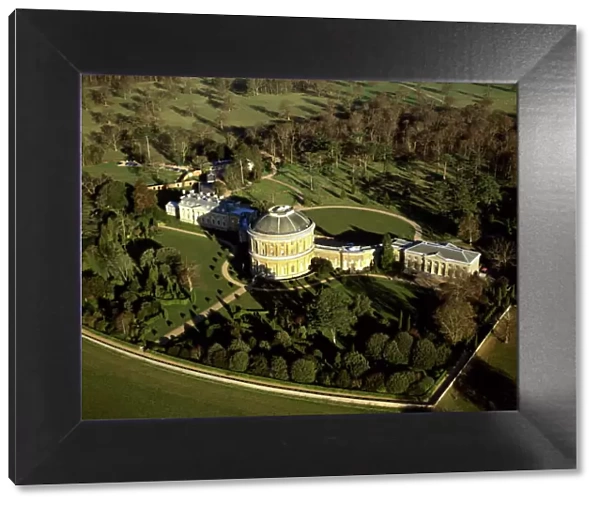 Aerial image of Ickworth House, a neoclassical country house in a park laid out by Capability Brown