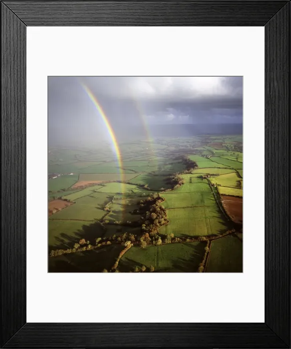 Framed Print : Aerial image of a double rainbow over the Somerset Levels, Somerset, England Framed Print : Aerial image of a double rainbow over the Somerset Levels, Somerset, England
