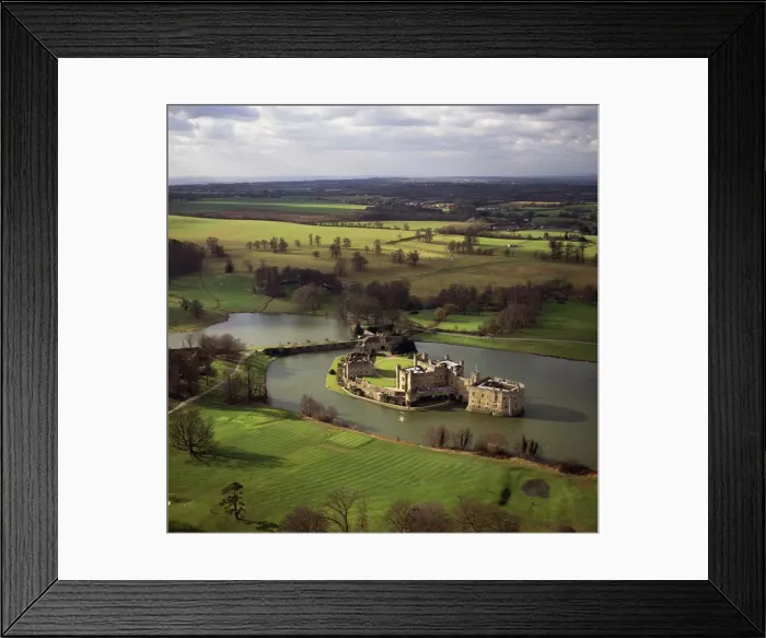 Framed Print : Aerial image of Leeds Castle and moat, a medieval castle, southeast of Maidstone Framed Print : Aerial image of Leeds Castle and moat, a medieval castle, southeast of Maidstone