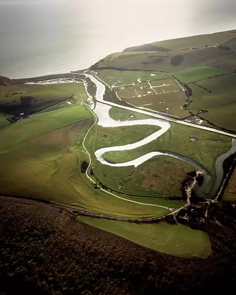 Aerial image of the Cuckmere River at Cuckmere Haven, Seven Sisters Country Park