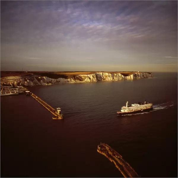 Aerial image of Dover Harbour (Port of Dover), with ferry arriving, Kent