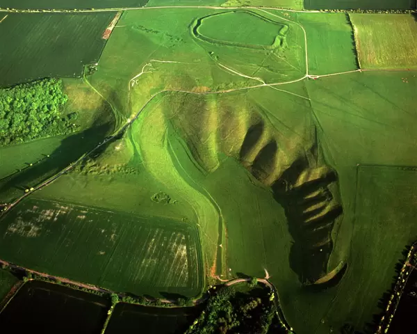 Aerial image of the Uffington White Horse with Uffington Castle hill fort