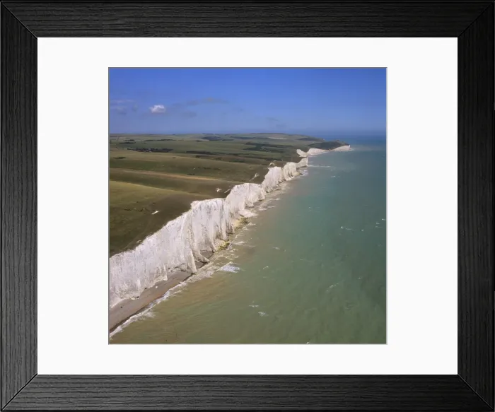 Framed Print : Aerial image of the chalk cliffs of the Seven Sisters, with Belle Tout lighthouse Framed Print : Aerial image of the chalk cliffs of the Seven Sisters, with Belle Tout lighthouse