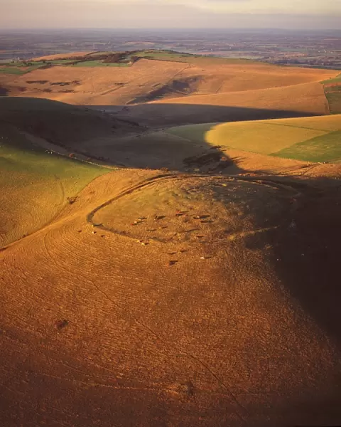 Aerial image of Mount Caburn with the remains of an Iron Age hill fort