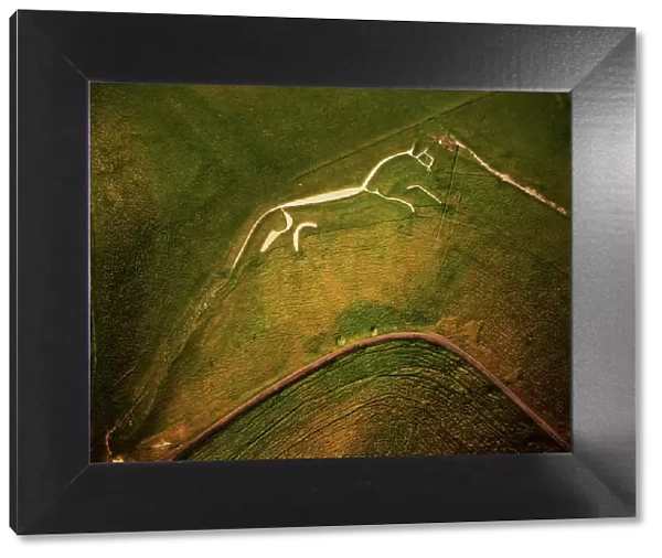 Aerial image of the Uffington White Horse, Berkshire Downs, Vale of White Horse