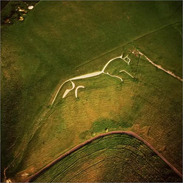Aerial image of the Uffington White Horse, Berkshire Downs, Vale of White Horse