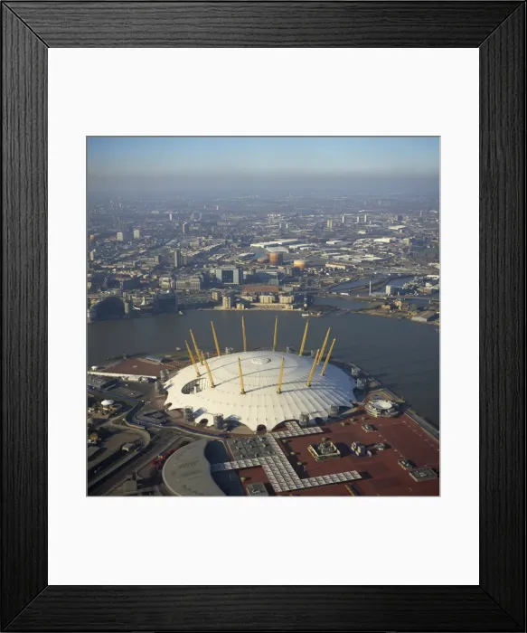 Framed Print : Aerial image of the Millennium Dome and the River Thames, Greenwich Peninsula