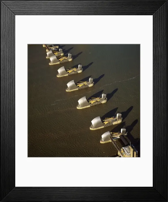 Framed Print : Aerial image of the Thames Flood Barrier across the River Thames, Woolwich Reach Framed Print : Aerial image of the Thames Flood Barrier across the River Thames, Woolwich Reach