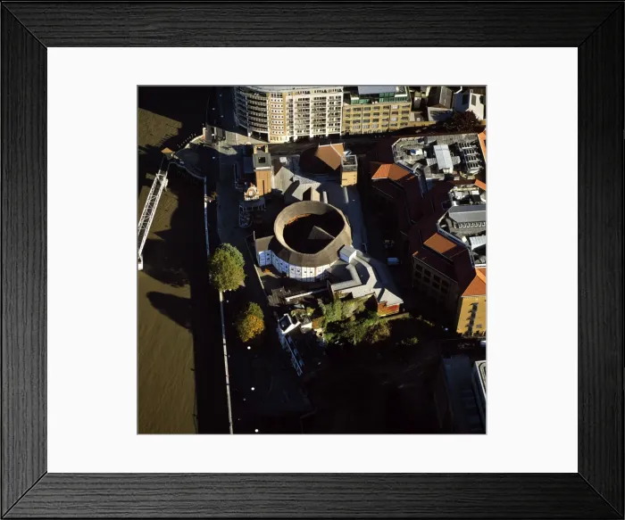 Framed Print : Aerial image of the Globe Theatre (Shakespeares Globe) and the River Thames Framed Print : Aerial image of the Globe Theatre (Shakespeares Globe) and the River Thames