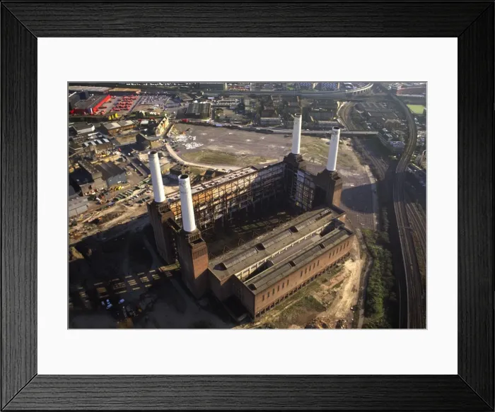 Framed Print : Aerial image of Battersea Power Station, an unused coal-fired power station on the south bank of the River Thames, Battersea, London, England, United Framed Print : Aerial image of Battersea Power Station, an unused coal-fired power station on the south bank of the River Thames, Battersea, London, England, United
