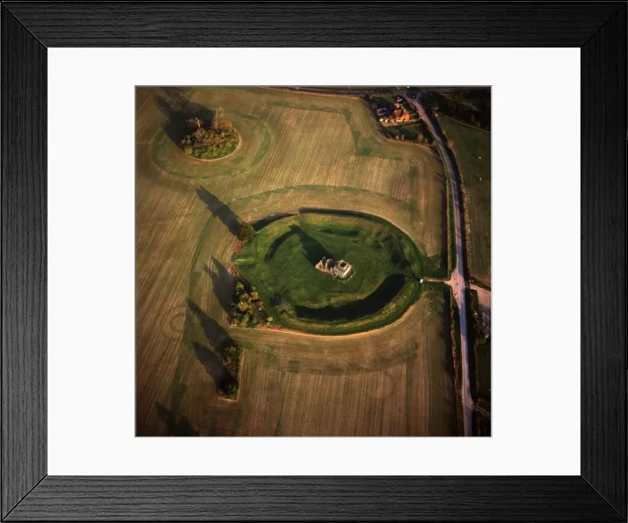 Framed Print : Aerial image of Knowlton Henge, a Neolithic henge monument, and Knowlton Church