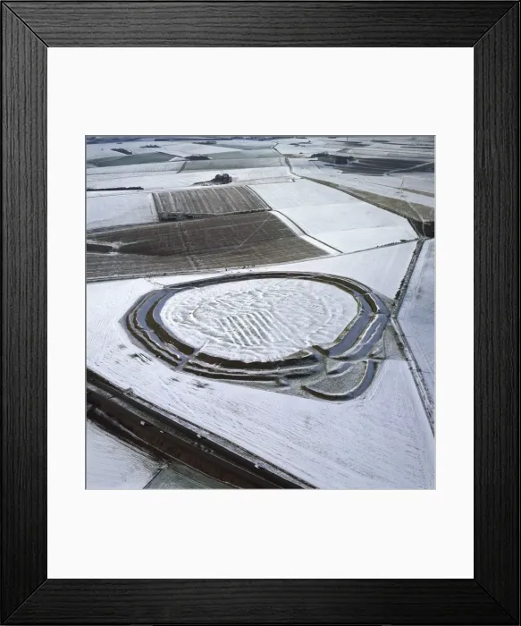 Framed Print : Aerial image of Yarnbury Castle, a hill fort, in snow, Wiltshire, England Framed Print : Aerial image of Yarnbury Castle, a hill fort, in snow, Wiltshire, England