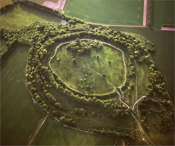 Aerial image of Danebury Ring, an Iron Age hill fort, Wiltshire, England