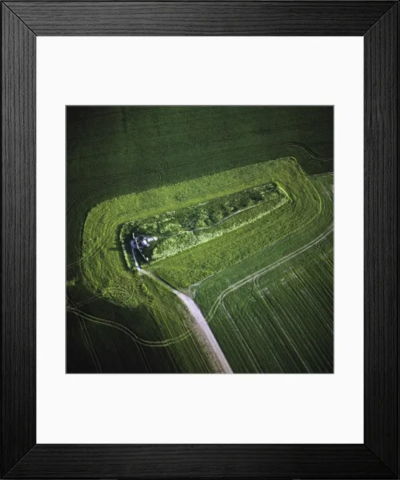 Framed Print : Aerial image of West Kennet Long Barrow, a Neolithic tomb or barrow, on a prominent chalk ridge Framed Print : Aerial image of West Kennet Long Barrow, a Neolithic tomb or barrow, on a prominent chalk ridge