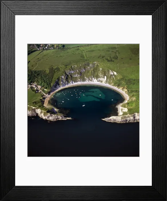 Framed Print : Aerial image of Lulworth Cove, a natural landform harbour, near West Lulworth Framed Print : Aerial image of Lulworth Cove, a natural landform harbour, near West Lulworth