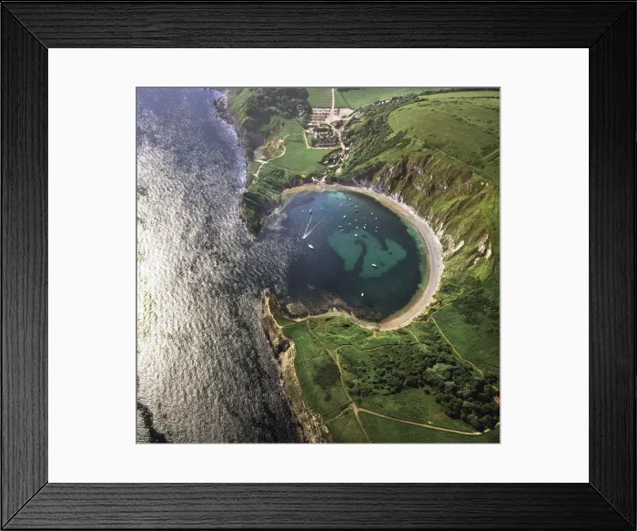 Framed Print : Aerial image of Lulworth Cove, a natural landform harbour, near West Lulworth Framed Print : Aerial image of Lulworth Cove, a natural landform harbour, near West Lulworth