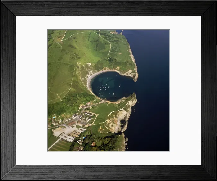 Framed Print : Aerial image of Lulworth Cove, a natural landform harbour, near West Lulworth Framed Print : Aerial image of Lulworth Cove, a natural landform harbour, near West Lulworth