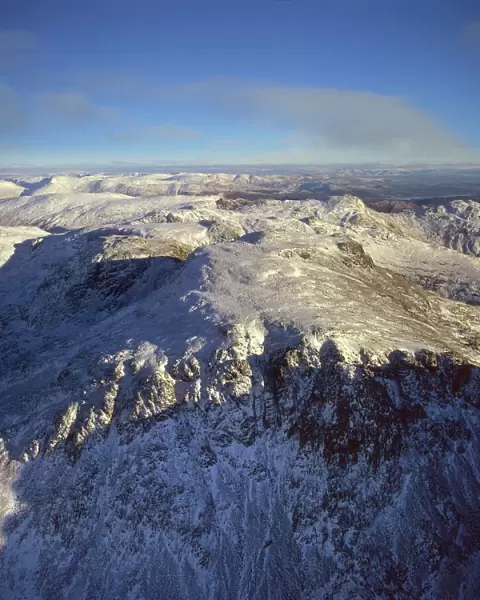 Aerial image of Scafell Pike, the highest mountain in England, Lake District National Park
