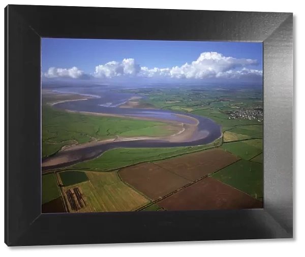Aerial image of the River Esk flowing into Solway Firth, near Gretna Green