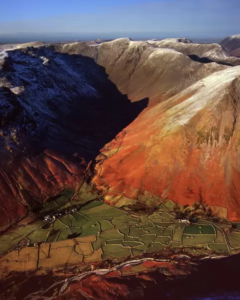 Aerial image of Wasdale Head, with St. Olafs church, the smallest church in England
