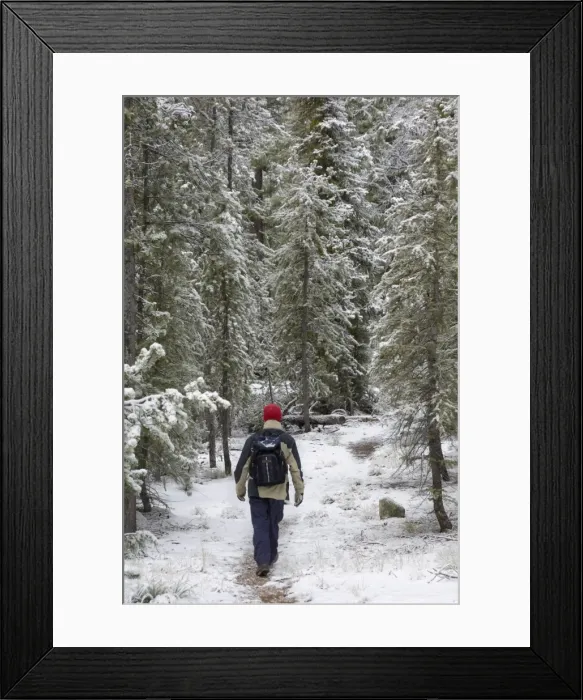 Framed Print : Hiking in the first snow of the winter, Sawtooth Mountains, Rocky Mountains Framed Print : Hiking in the first snow of the winter, Sawtooth Mountains, Rocky Mountains