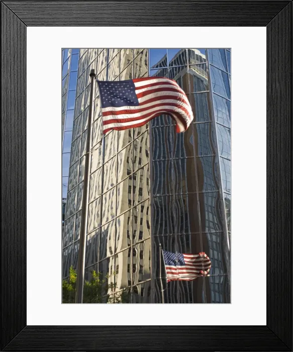 Framed Print : Building reflections and American flag, Oklahoma City, Oklahoma, United States of America Framed Print : Building reflections and American flag, Oklahoma City, Oklahoma, United States of America