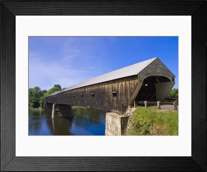 Framed Print : Cornish Windsor covered bridge spans the Connecticut River between Vermont Framed Print : Cornish Windsor covered bridge spans the Connecticut River between Vermont