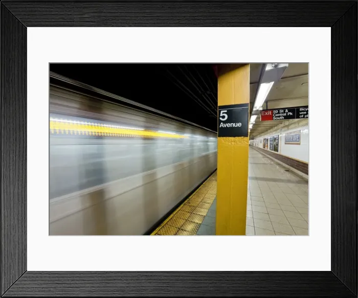 Framed Print : Subway station and train in motion, Manhattan, New York City, New York Framed Print : Subway station and train in motion, Manhattan, New York City, New York