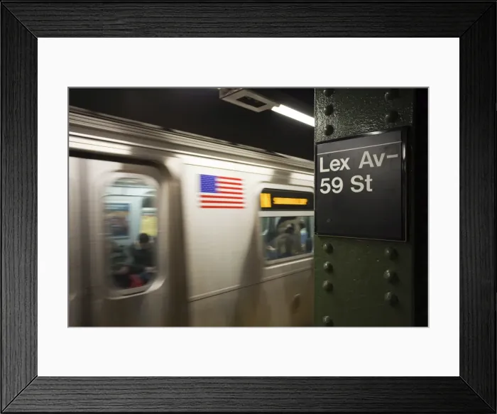 Framed Print : Subway station and train in motion, Manhattan, New York City, New York Framed Print : Subway station and train in motion, Manhattan, New York City, New York