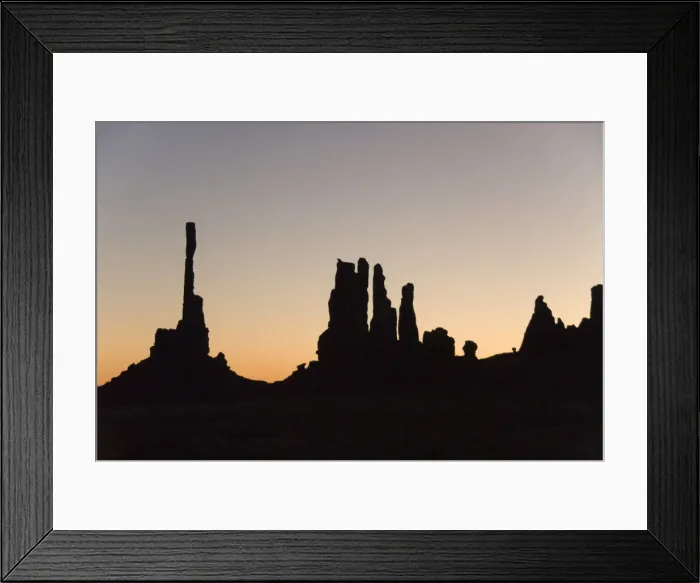 Framed Print : Early morning silhouette of the Totem Pole on the left, and Yei Bi Chei on the right Framed Print : Early morning silhouette of the Totem Pole on the left, and Yei Bi Chei on the right