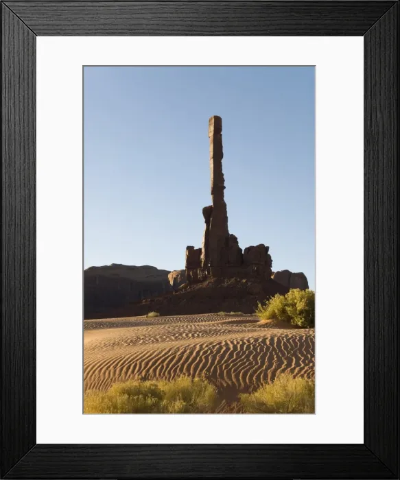 Framed Print : Early morning view of the Totem Pole with sand dunes in the foreground Framed Print : Early morning view of the Totem Pole with sand dunes in the foreground