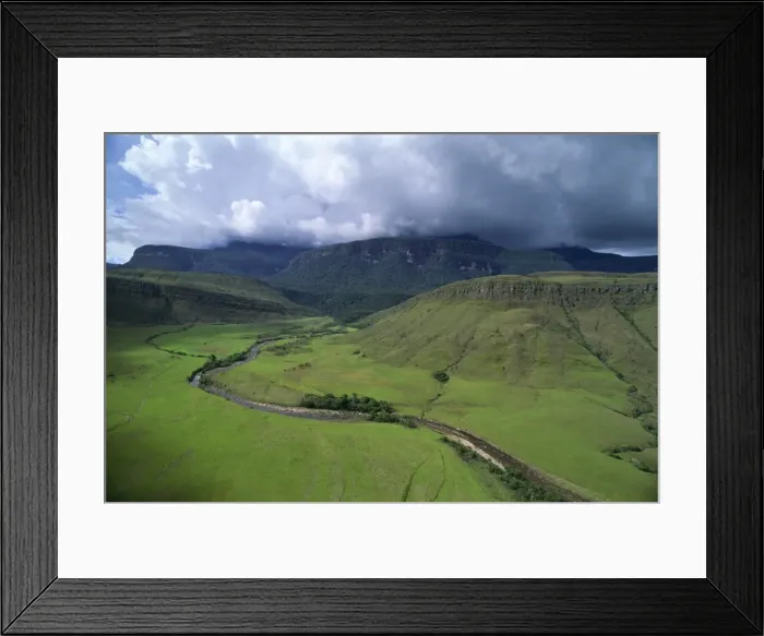 Framed Print : Aerial image of tepuis showing south side of Auyantepui (Auyantepuy) (Devils Mountain) from Uruyen valley, Canaima National Park, UNESCO World Heritage Site, Venezuela