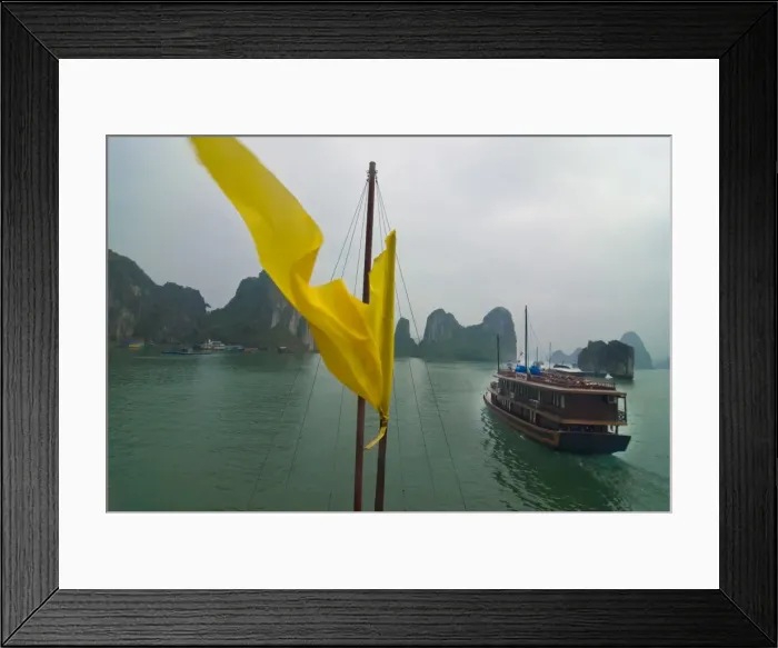 Framed Print : Tourist boat in a traditional style cruising the Halong bay, Vietnam, Indochina Framed Print : Tourist boat in a traditional style cruising the Halong bay, Vietnam, Indochina