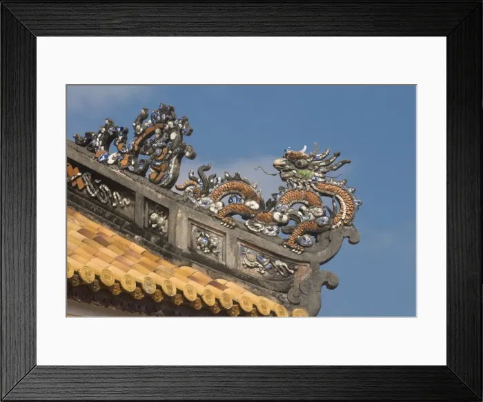 Framed Print : Dragons on top of the roof of the Halls of the Mandarins, Hue, Vietnam Framed Print : Dragons on top of the roof of the Halls of the Mandarins, Hue, Vietnam