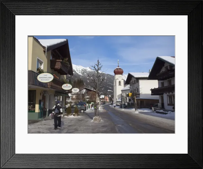 Framed Print : St. Anton am Arlberg main road and church in winter snow, Tyrol, Austrian Alps Framed Print : St. Anton am Arlberg main road and church in winter snow, Tyrol, Austrian Alps