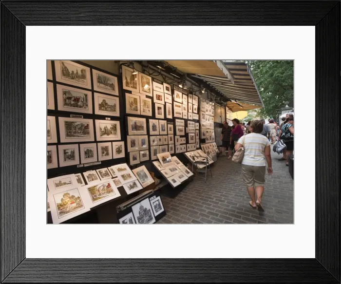 Framed Print : Artists displays along Rue du Tresor, Quebec City, Quebec, Canada, North America