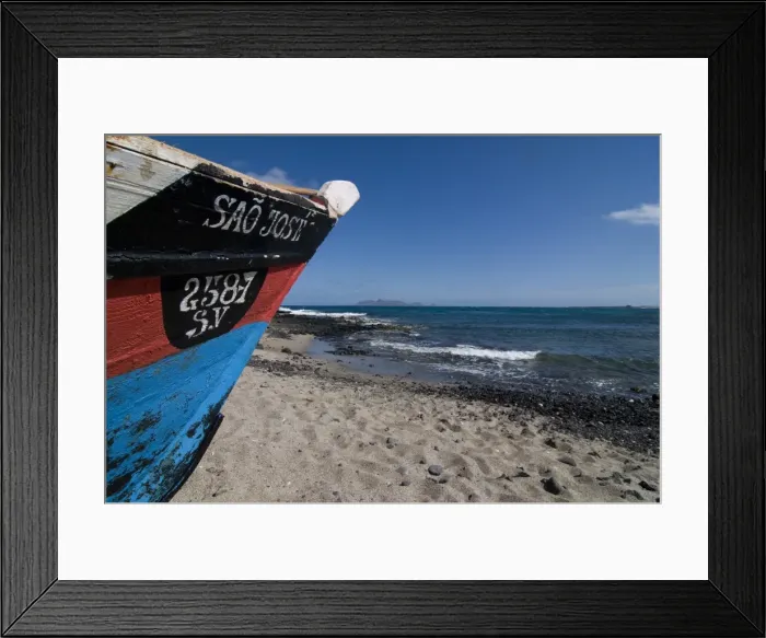 Framed Print : Wooden boat at sandy beach, Sao Vicente, Cape Verde, Atlantic, Africa Framed Print : Wooden boat at sandy beach, Sao Vicente, Cape Verde, Atlantic, Africa