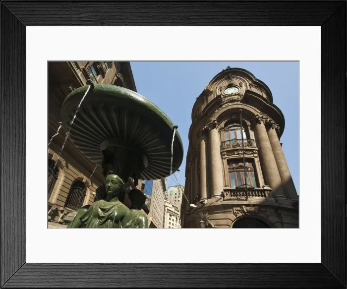 Framed Print : Fountain outside the Bolsa de Comercio (Stock Exchange), founded 1893, on Bandera in the commercial heart of the capital city, Santiago, Chile Framed Print : Fountain outside the Bolsa de Comercio (Stock Exchange), founded 1893, on Bandera in the commercial heart of the capital city, Santiago, Chile