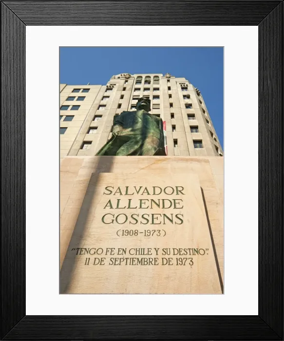 Framed Print : Statue of the late President Salvador Allende, Chiles first socialist leader who died in the military coup against him, in the Plaza de La Constitucion, Civic District, Santiago, Chile Framed Print : Statue of the late President Salvador Allende, Chiles first socialist leader who died in the military coup against him, in the Plaza de La Constitucion, Civic District, Santiago, Chile