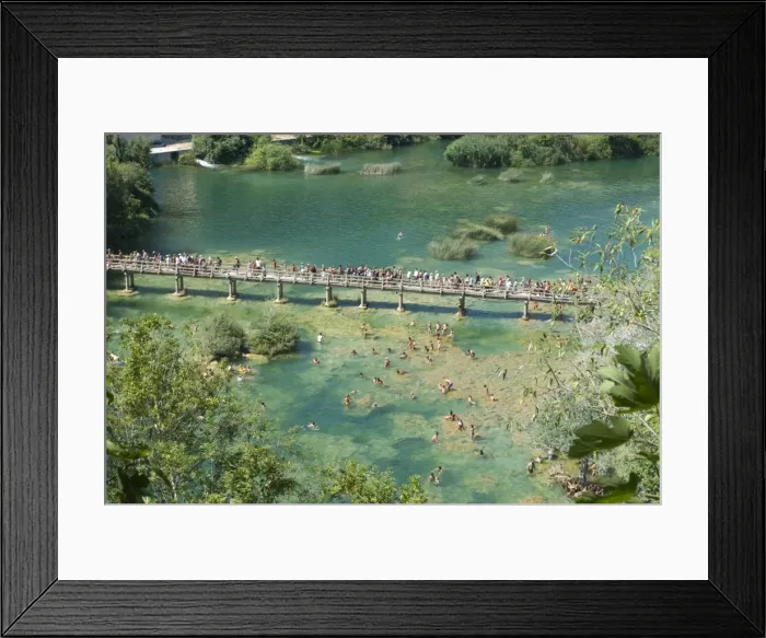 Framed Print : Bridge with many tourists above turquoise water in the Krka National Park Framed Print : Bridge with many tourists above turquoise water in the Krka National Park