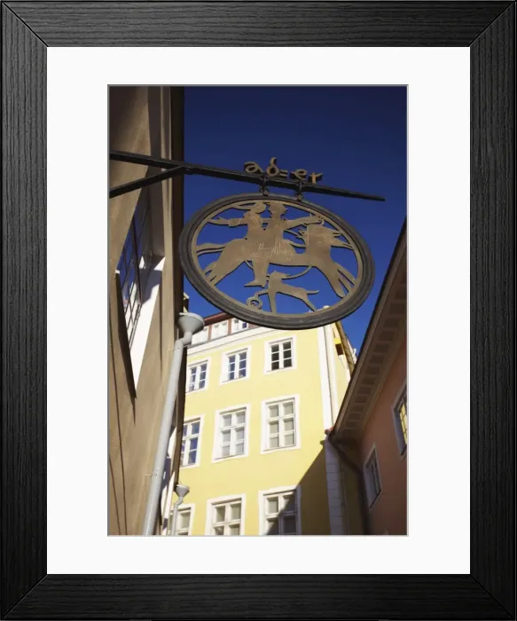 Framed Print : Decorative shop sign on Luhike Jalg, Tallinn, Estonia, Baltic States, Europe Framed Print : Decorative shop sign on Luhike Jalg, Tallinn, Estonia, Baltic States, Europe