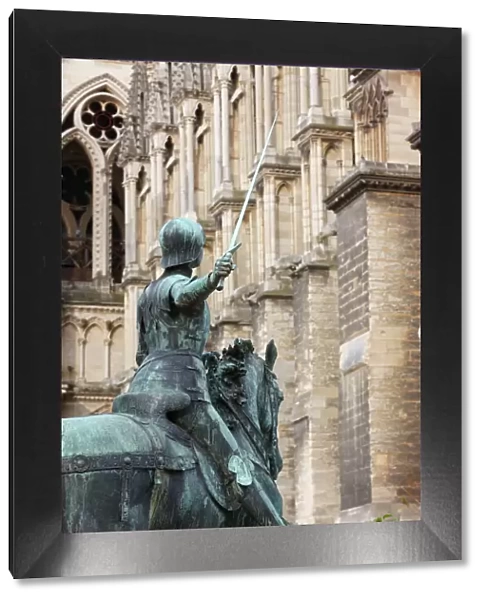 Statue of Joan of Arc outside Reims cathedral, Reims, Marne, France, Europe