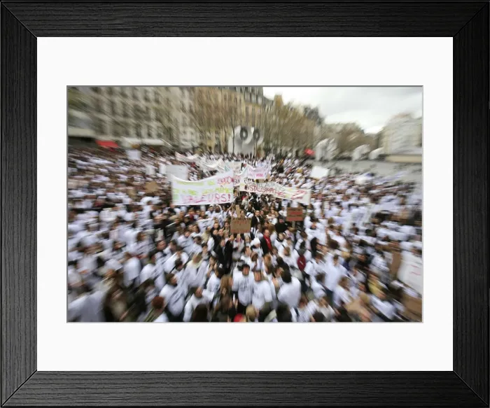 Framed Print : French osteopathy students demonstrating, Paris, France, Europe Framed Print : French osteopathy students demonstrating, Paris, France, Europe