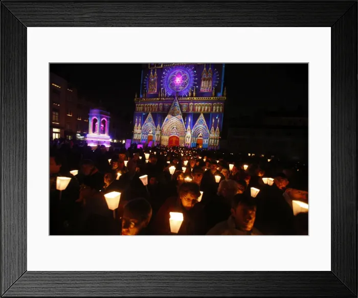 Framed Print : Light festival procession in Lyon, Rhone, France, Europe Framed Print : Light festival procession in Lyon, Rhone, France, Europe