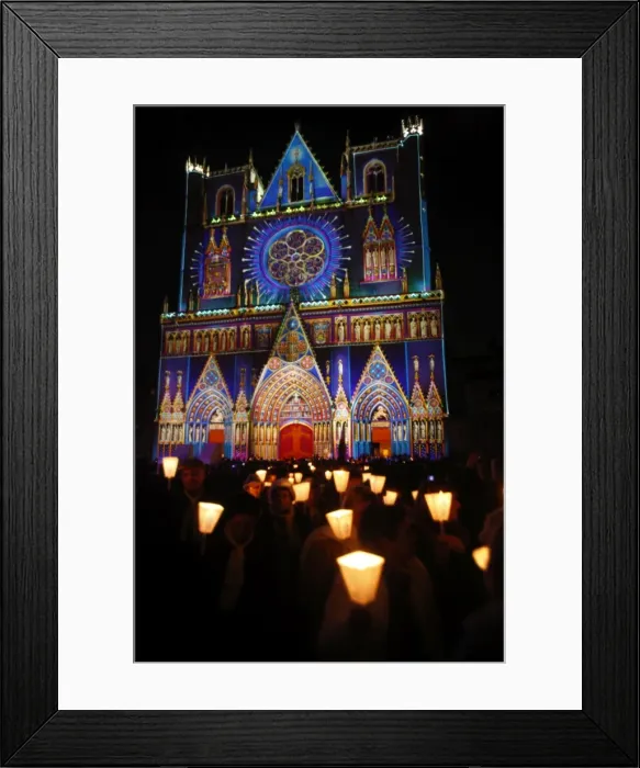 Framed Print : Light festival procession in front of St. Johns Cathedral, Lyon, Rhone, France, Europe Framed Print : Light festival procession in front of St. Johns Cathedral, Lyon, Rhone, France, Europe