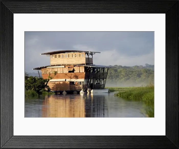 Framed Print : View of the floating lodge of the marsh, the everglade area of Kaw, French Guiana Framed Print : View of the floating lodge of the marsh, the everglade area of Kaw, French Guiana