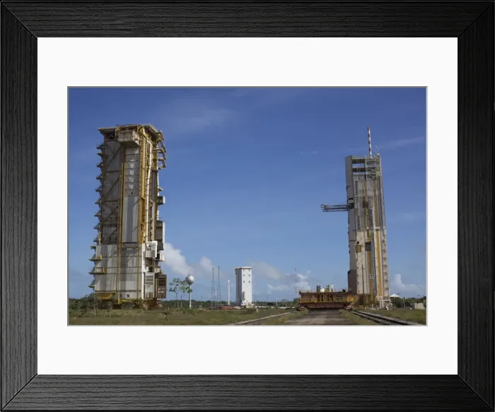 Framed Print : In the space center of Kuru, a rocket booster of the third system Ariane