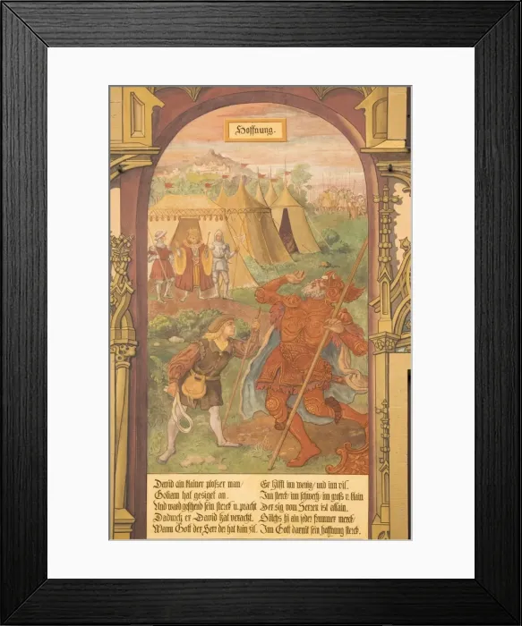 Framed Print : Detail from frescoes dating from 1540 on facade of the 14th century Town Hall Framed Print : Detail from frescoes dating from 1540 on facade of the 14th century Town Hall