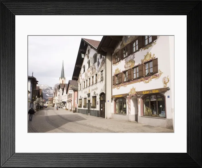 Framed Print : Traditional Bavarian buildings on the historic Ludwigstrasse in the Partenkirchen side of Garmisch-Partenkirchen, Bavaria Framed Print : Traditional Bavarian buildings on the historic Ludwigstrasse in the Partenkirchen side of Garmisch-Partenkirchen, Bavaria
